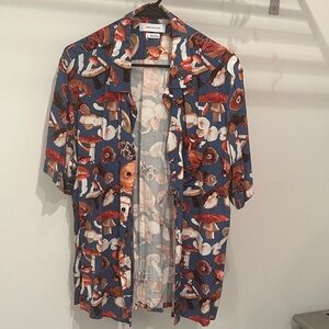 Urban Outfitter Mushroom Print Rayon Shirt - Blue and Red